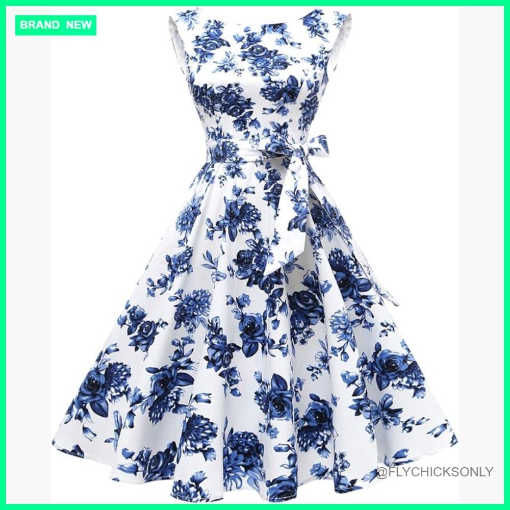 Cotton Spandex Boatneck Sleeveless Swing Cocktail Dress